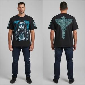 PRO Super Heavy Native American Warrior Eagle Graphic T Shirt Mens 2XL Black